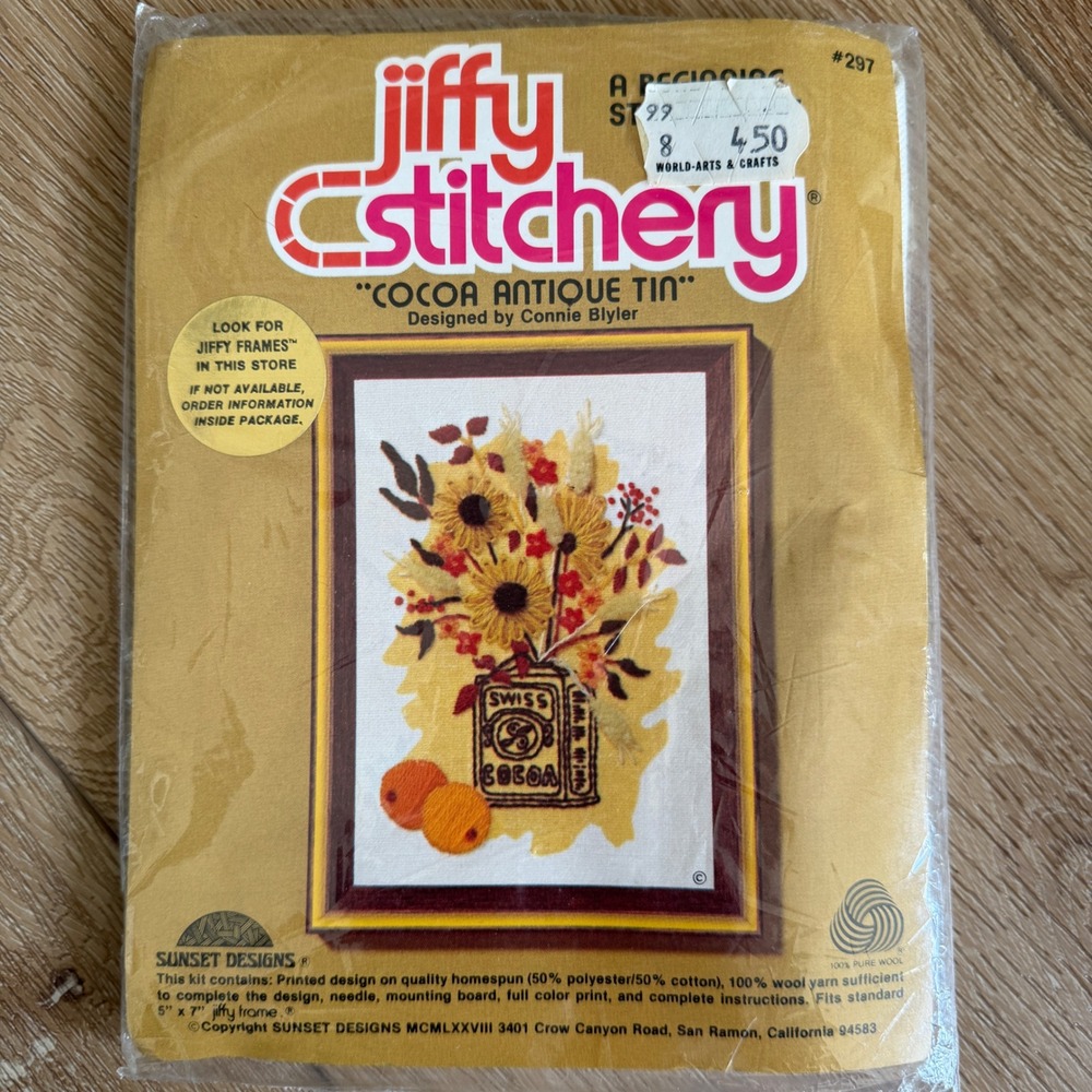 Vintage Sunset Designs Jiffy Stitchery Cocoa Antique Tin Needlepoint Kit 297